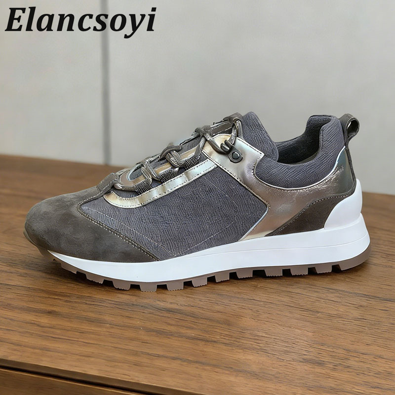 Knit Fabric Lace Up Sneakers - Zapatillas deportivas para mujer con cordones,